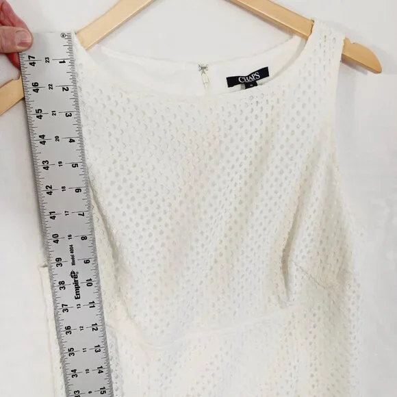 Chaps, Cream Eyelet Dress, Size 12, Sleeveless, Wide Neck, Zip Back - Picture 13 of 16
